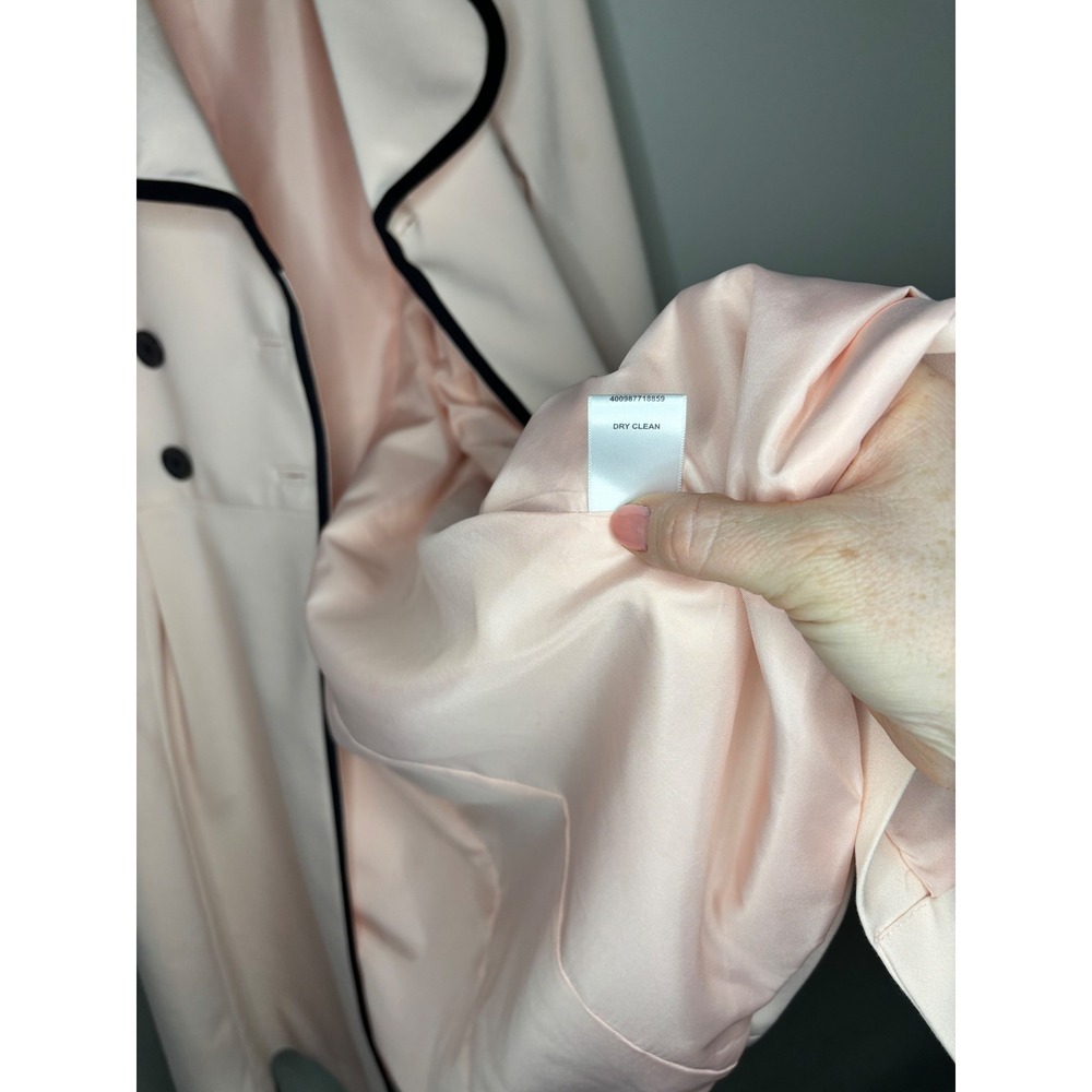 Elle Pink Double Breasted Trench Coat Black Trim Womens Size 2 - Picture 6 of 10